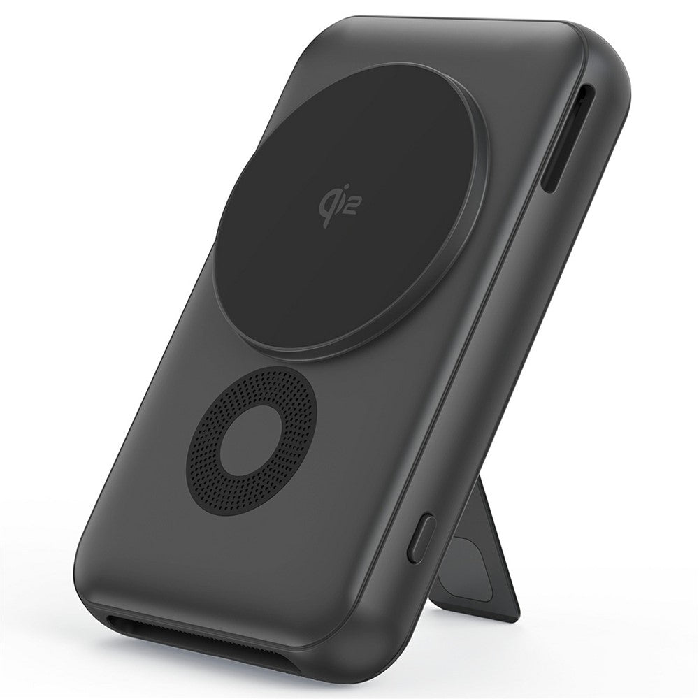 MC02 10.000mAh Magnetisk Powerbank m. Stander – 15W Qi2 Trådløs Hurtigoplader | Sort